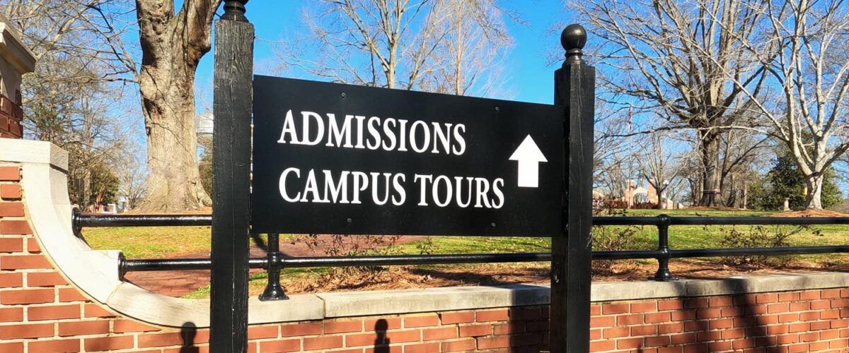 Admissions campus tour sign